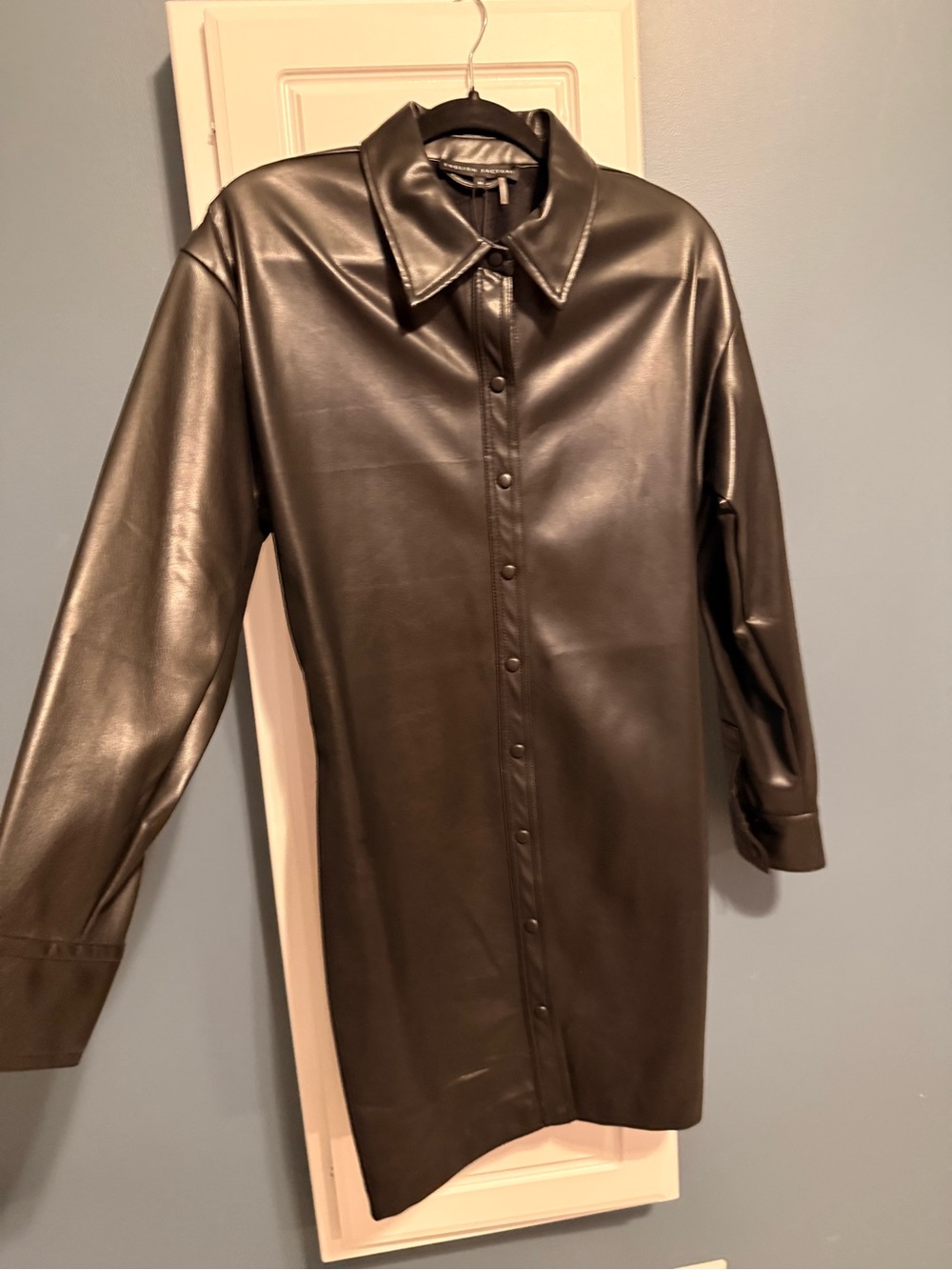 English Factory Black Faux Leather Button-Front Dress - Picture 2 of 5